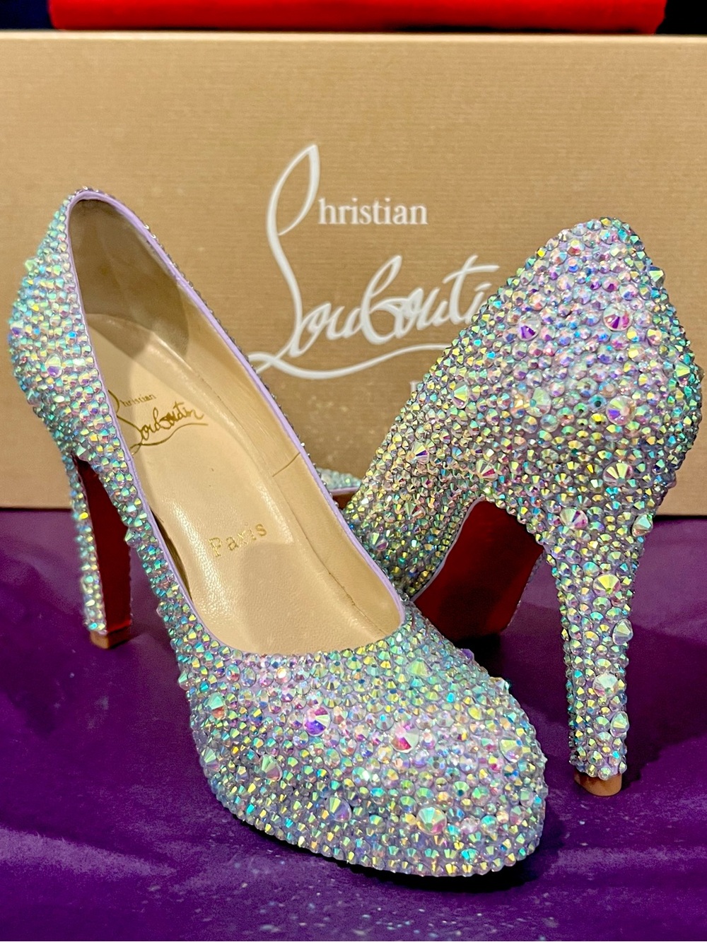 Christian Louboutin Swarovski Crystal Strass Heels Lilac Light Purple Size 36